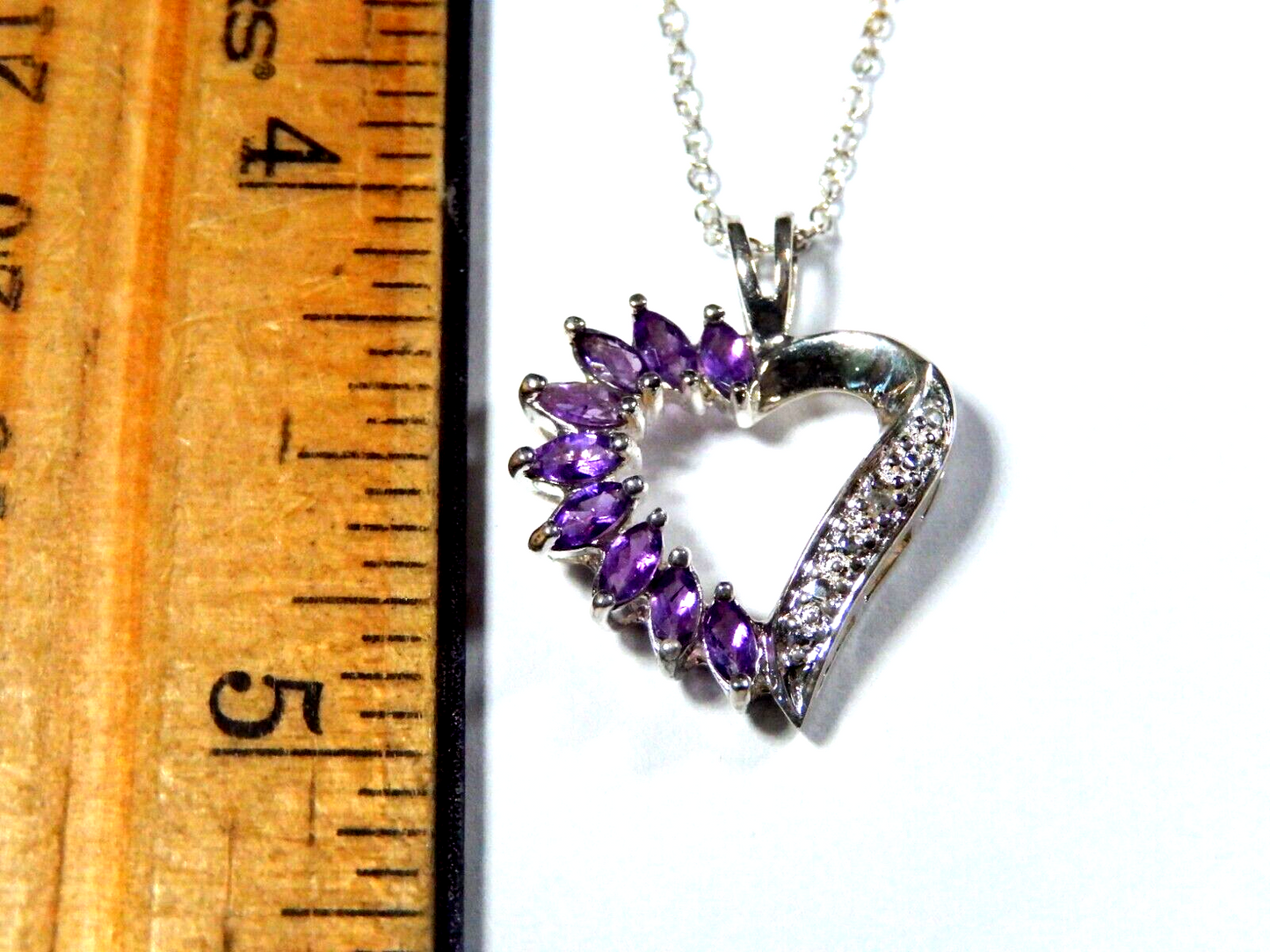 Ross Simons Sterling Silver Amethyst  Diamond Heart Pendant w18 Chain