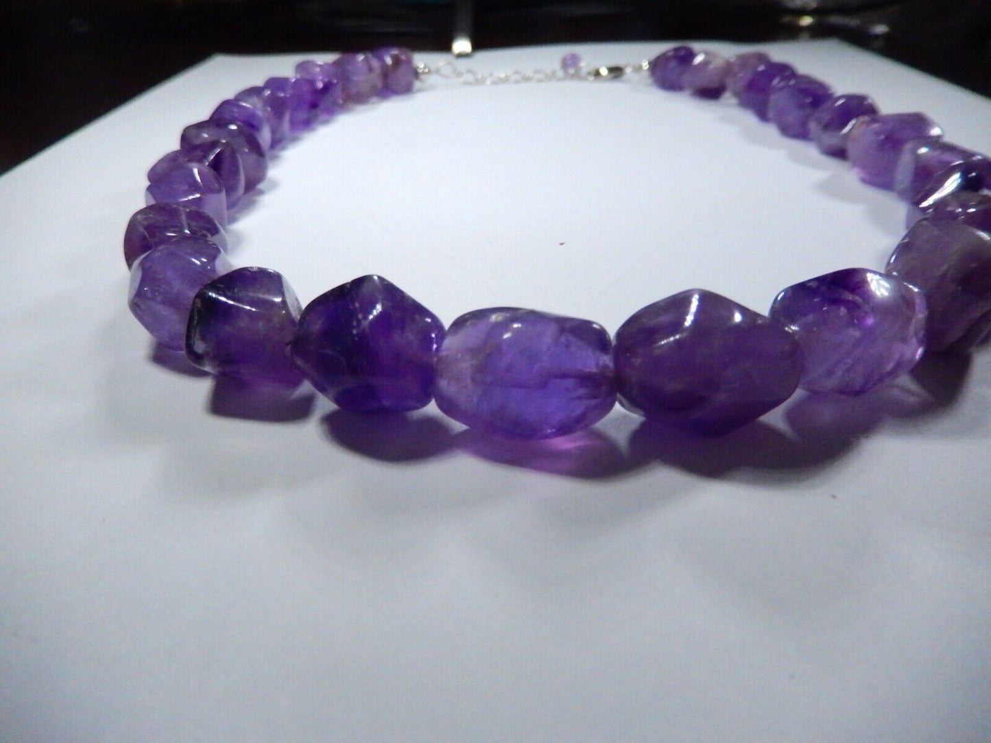 *VINTAGE*  Natural Amethyst Chunky 13 mm Beads 18" Necklace 925 Chain & Clasp