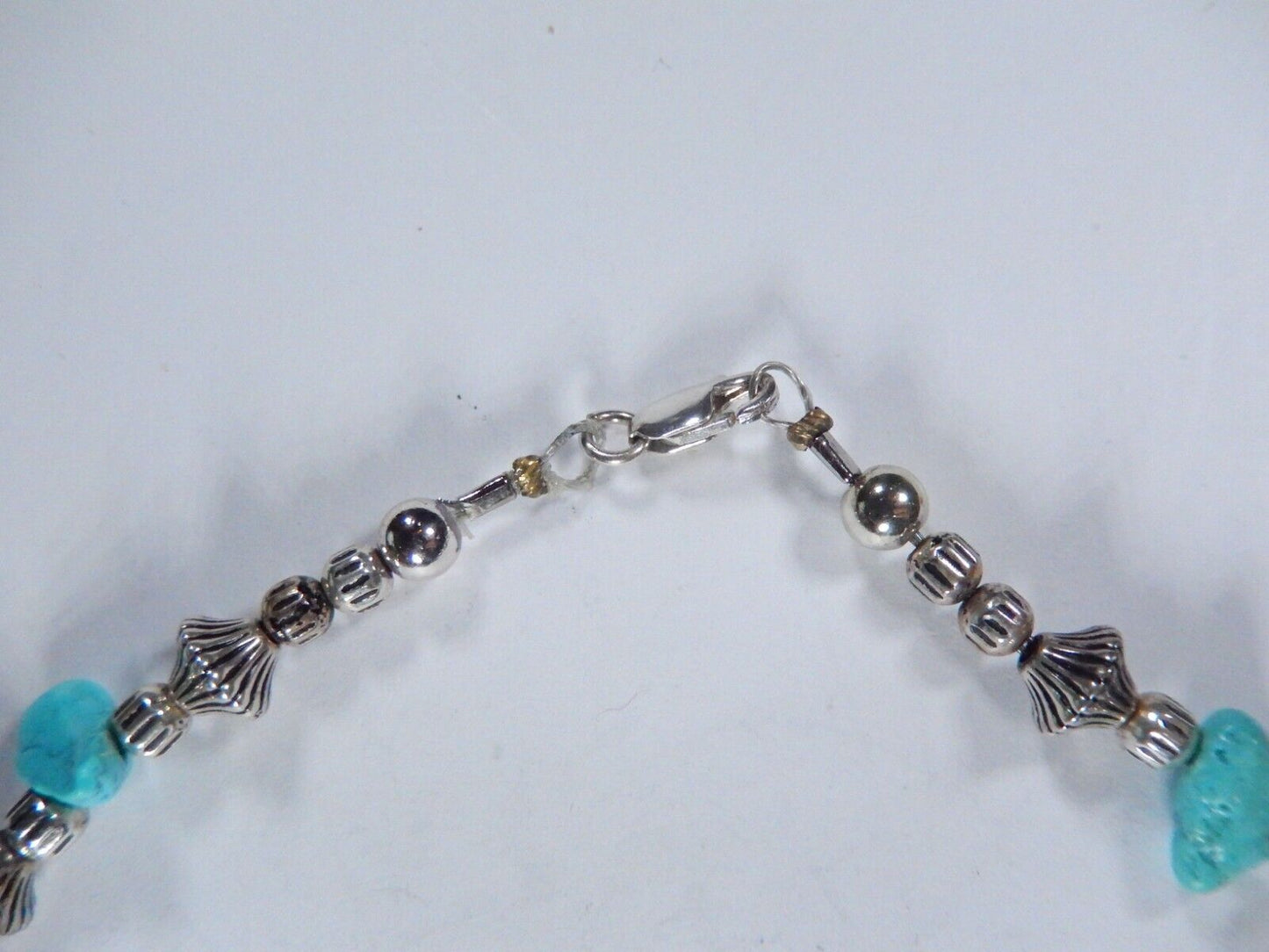 Vintage Southwest Sterling Silver Bead and Turquoise Bead Necklace - 11" Length