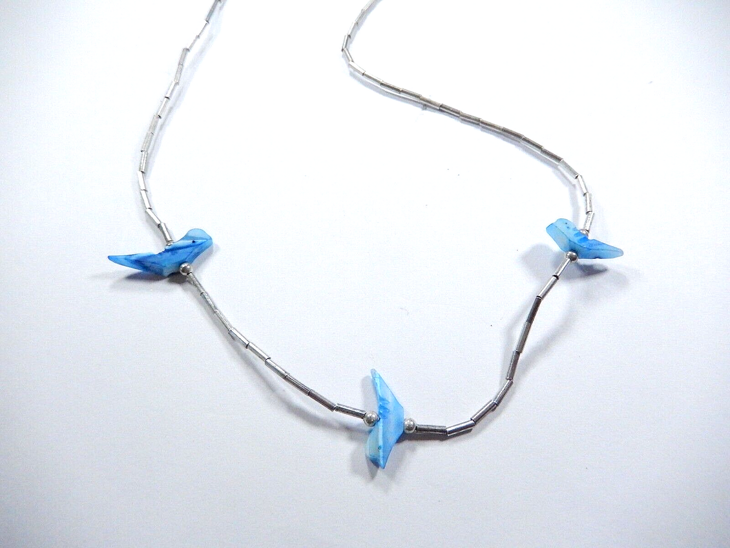 *VINTAGE*  LAPIS BIRD FETISH Sterling Liquid Silver 14" Necklace