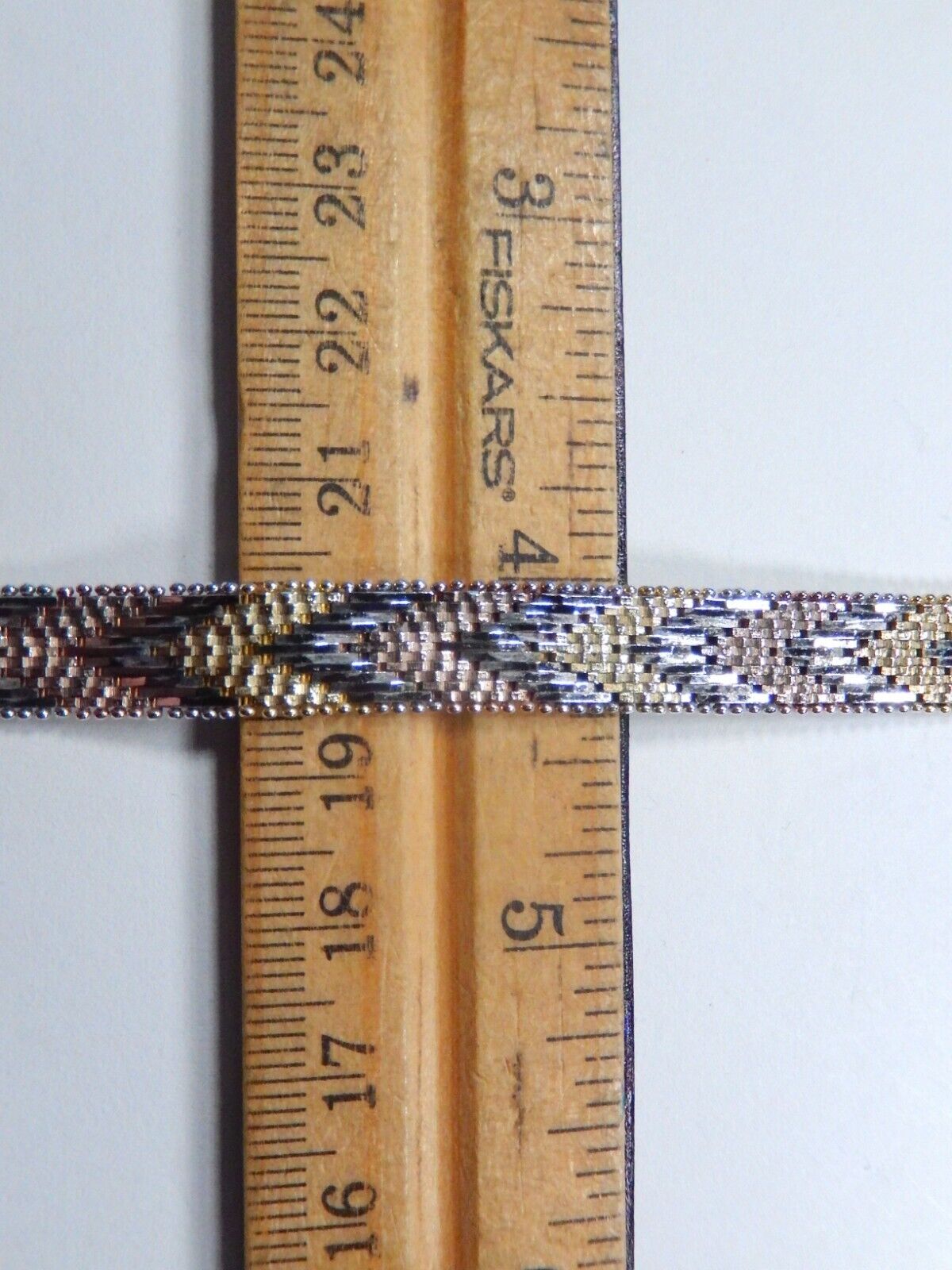 Sterling Silver 925 Tri-Color Chevron Italy Bracelet 9mm Wide 24.4 gm 7.75"
