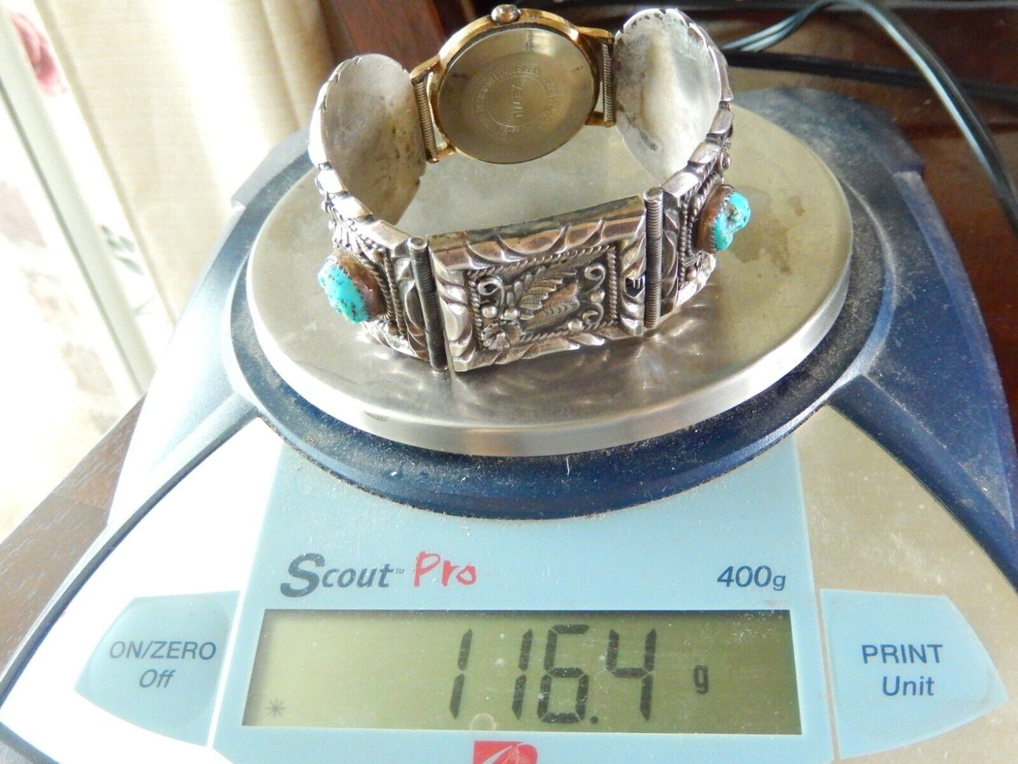 *VINTAGE* Navajo B. Nez Sterling Silver Turquoise Watch Bracelet  116.4 grams