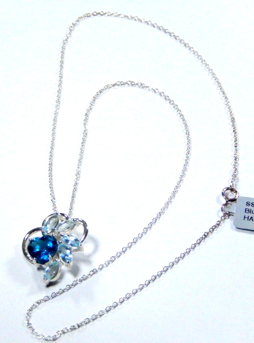 Sterling Silver Free Form London Blue & Sky Blue Topaz Pendant w/18" Ster. Chain