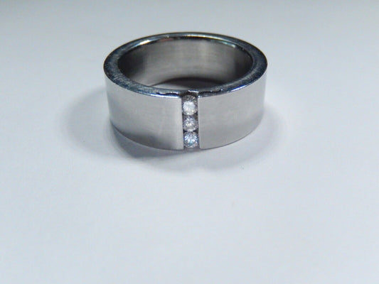 Stainless Steel 8 mm Three CZ Wedding Band Ring Size 7.75