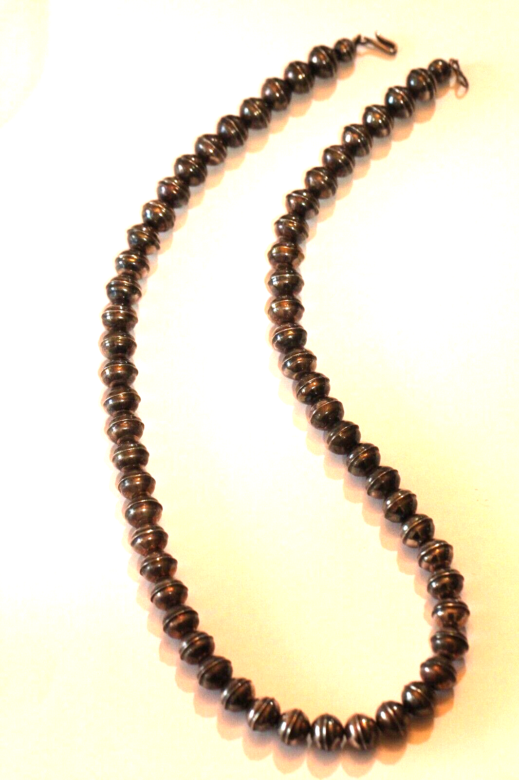 22"- 11mm NAVAJO Pearl BENCH BEAD NECKLACE Darker Vintage Old Oxidized STERLING