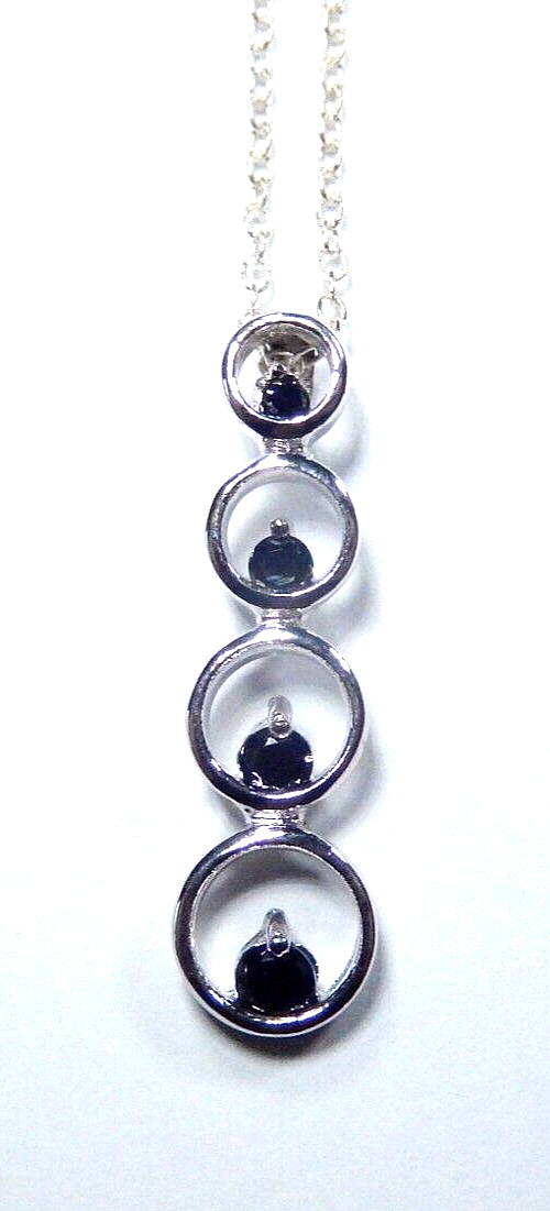 Sterling Silver Faceted Black Onyx Pendant w/ 18" Sterling Chain