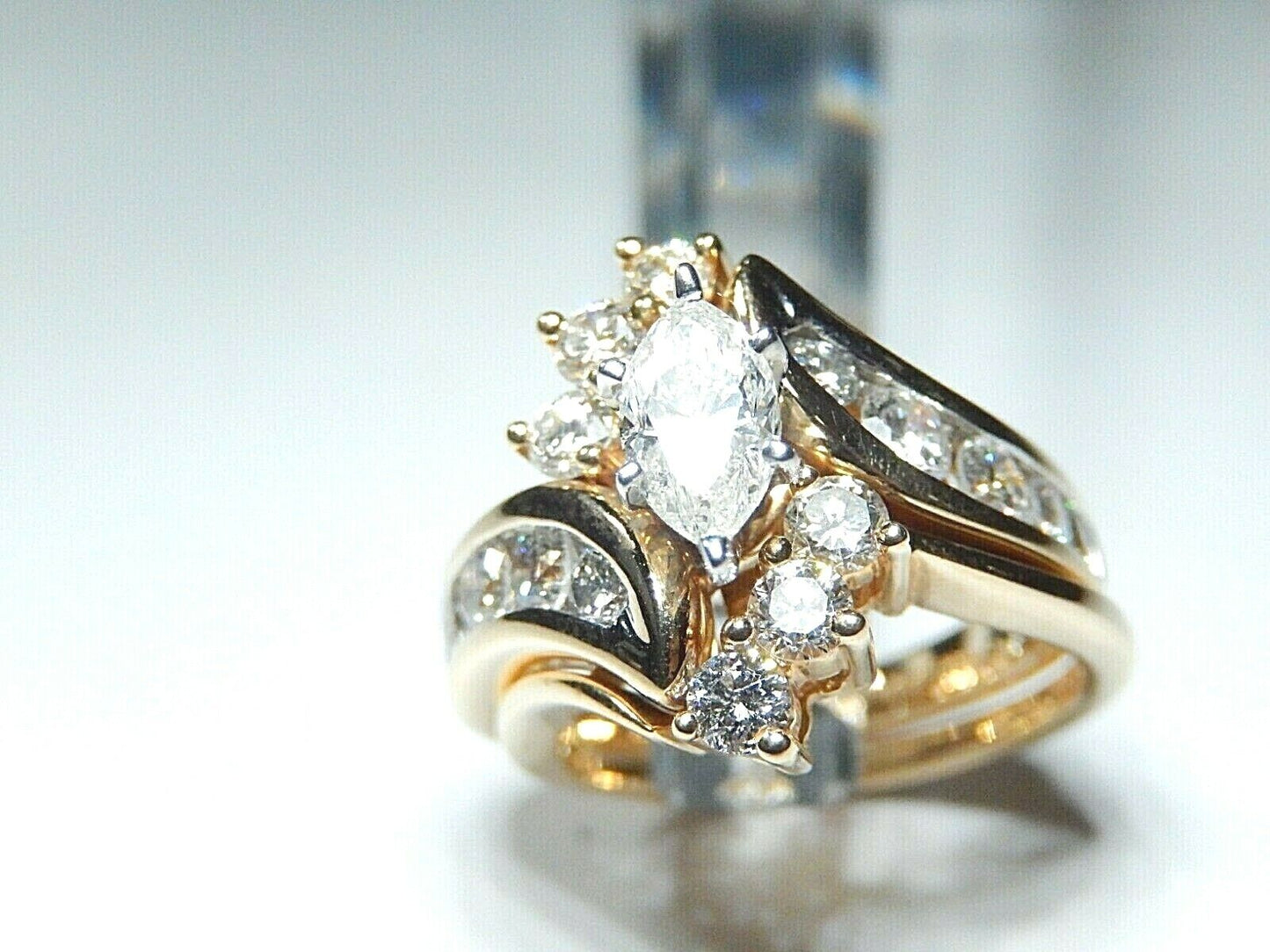 Stamped 14K Yellow Gold Marquise Diamond Wedding Engagement Bridal Ring Set