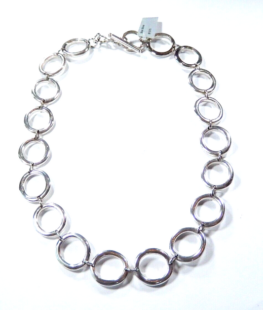 *VINTAGE* STUNNING 17 " LARGE STERLING SILVER CIRCLE LINK NECKLACE - 60 grams