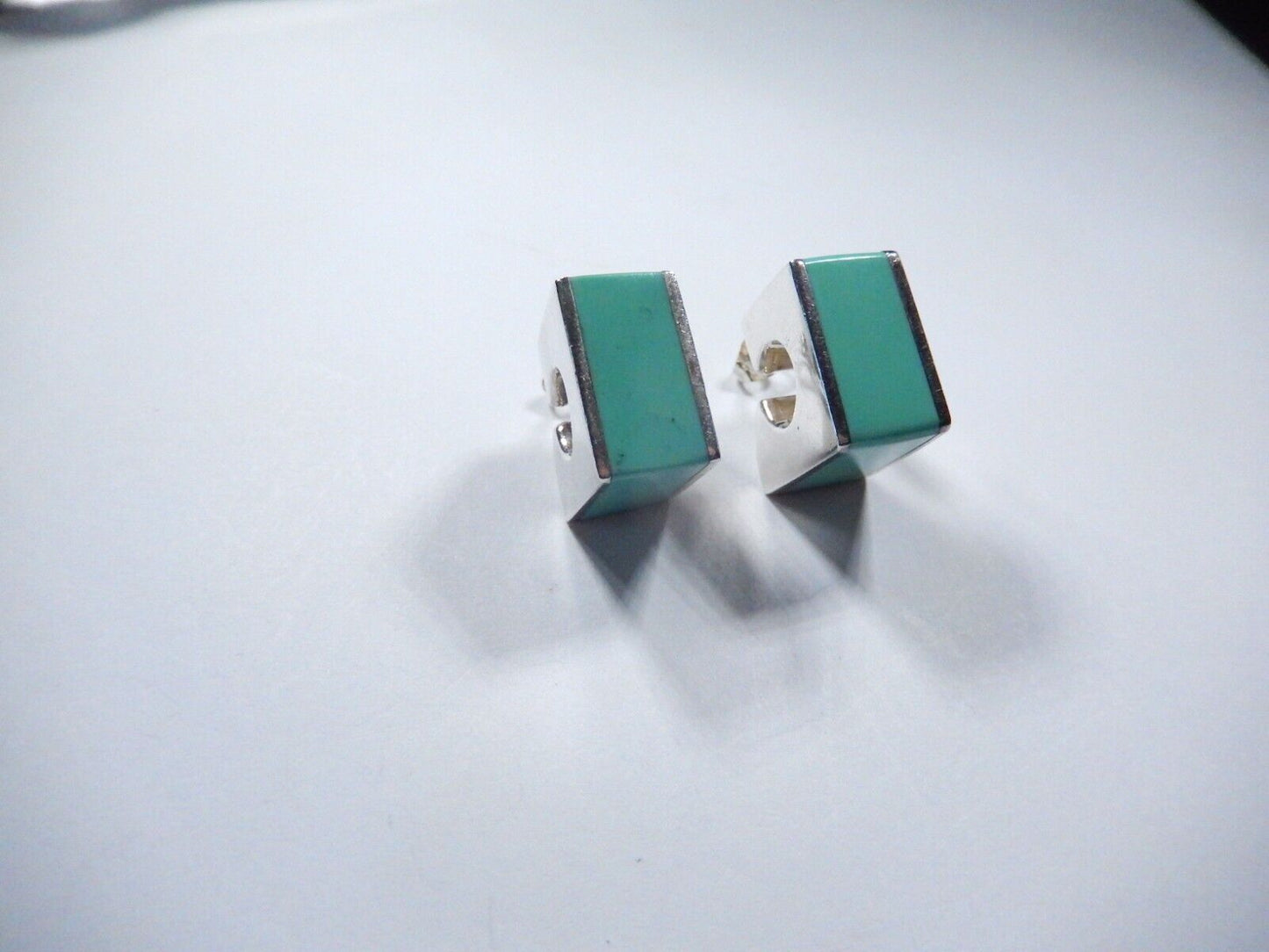 VINTAGE  Southwest Sterling Silver Turquoise Post Earrings 5/8" x 5/8" x 3/8"