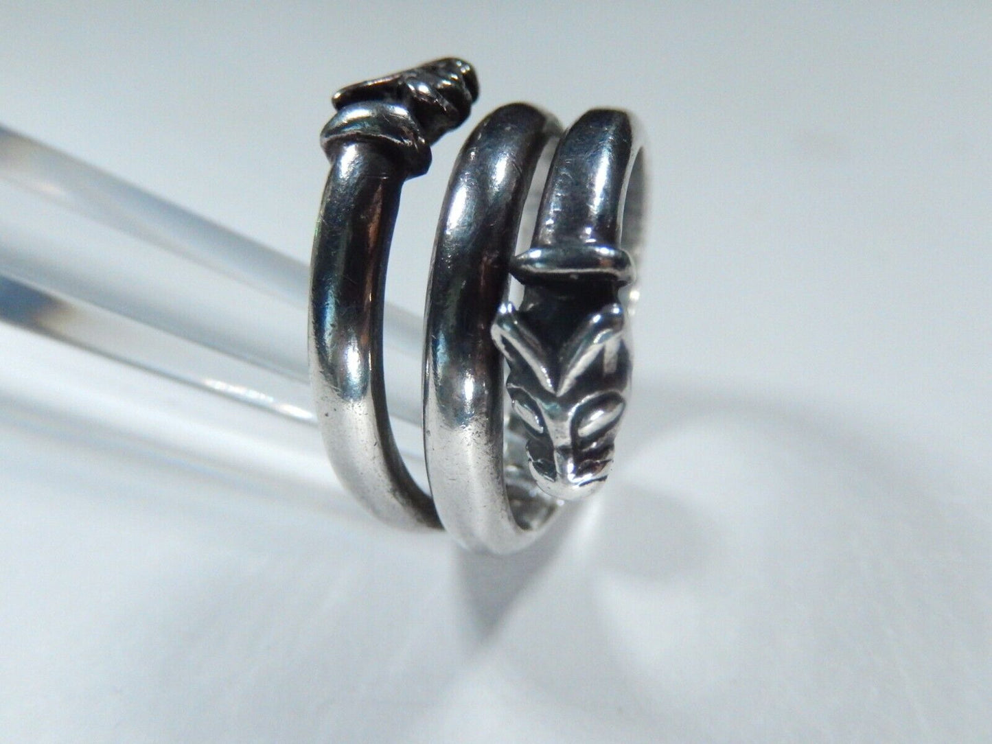 *VINTAGE* Sterling Silver Two Head Gargoyle Head Adjustable Ring Sz 10
