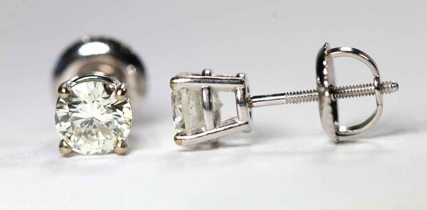 New! 14K White Gold .64 CT TW Natural Diamond  Screw Back Stud Earrings