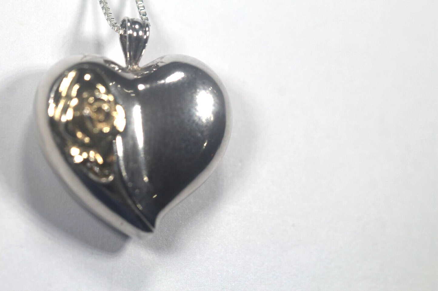 Vintage Gorham Sterling Silver Puffed Heart w/ Gold Vermeil Rose 20" Necklace