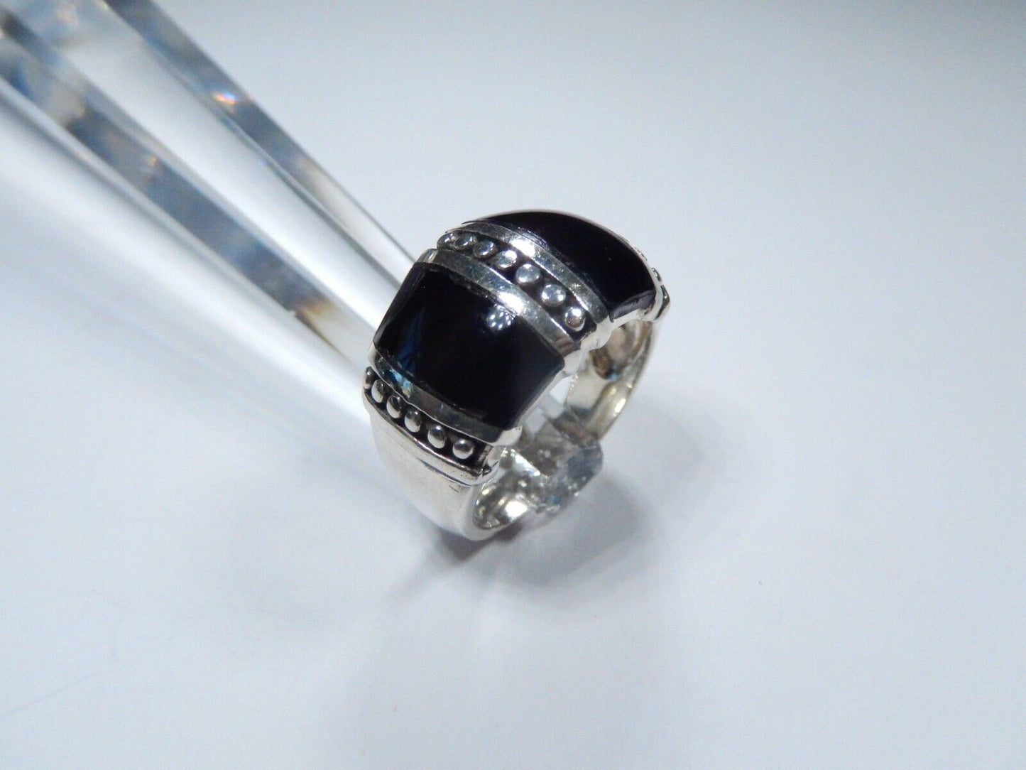 Vintage Sterling Silver Black Onyx Inlay Dome Ring Size 6.5