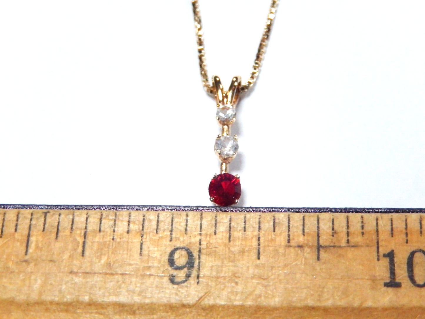 Gold Vermeil 925  Ruby  CZ PastPresentFuture Pendant w18 Vermeil Chain