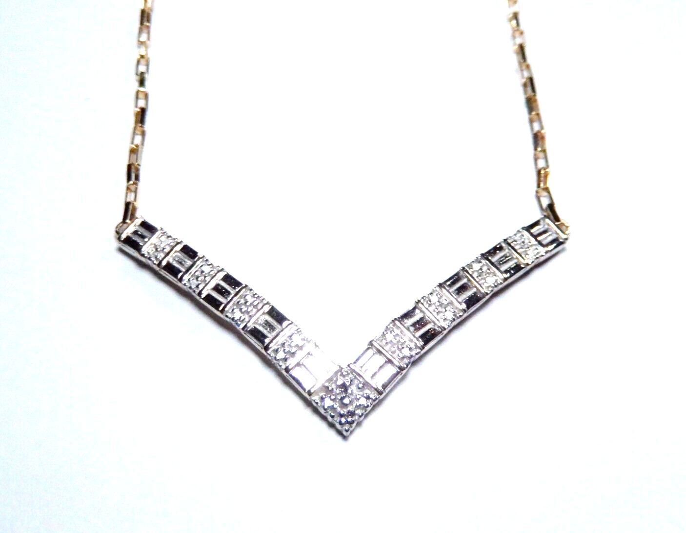 Ross Simons Gold .925 Vermeil "V" Diamond Pendant & 18" Fancy Vermeil Chain