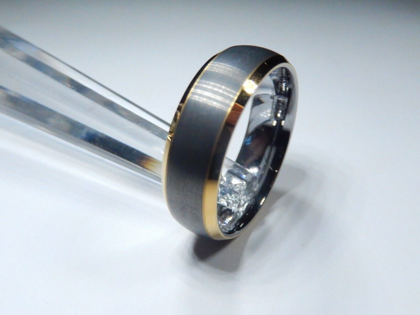 *NEW* 8mm Tungsten Comfort Fit Brushed Center w/ Gold Beveled Wedding Band Sz 8