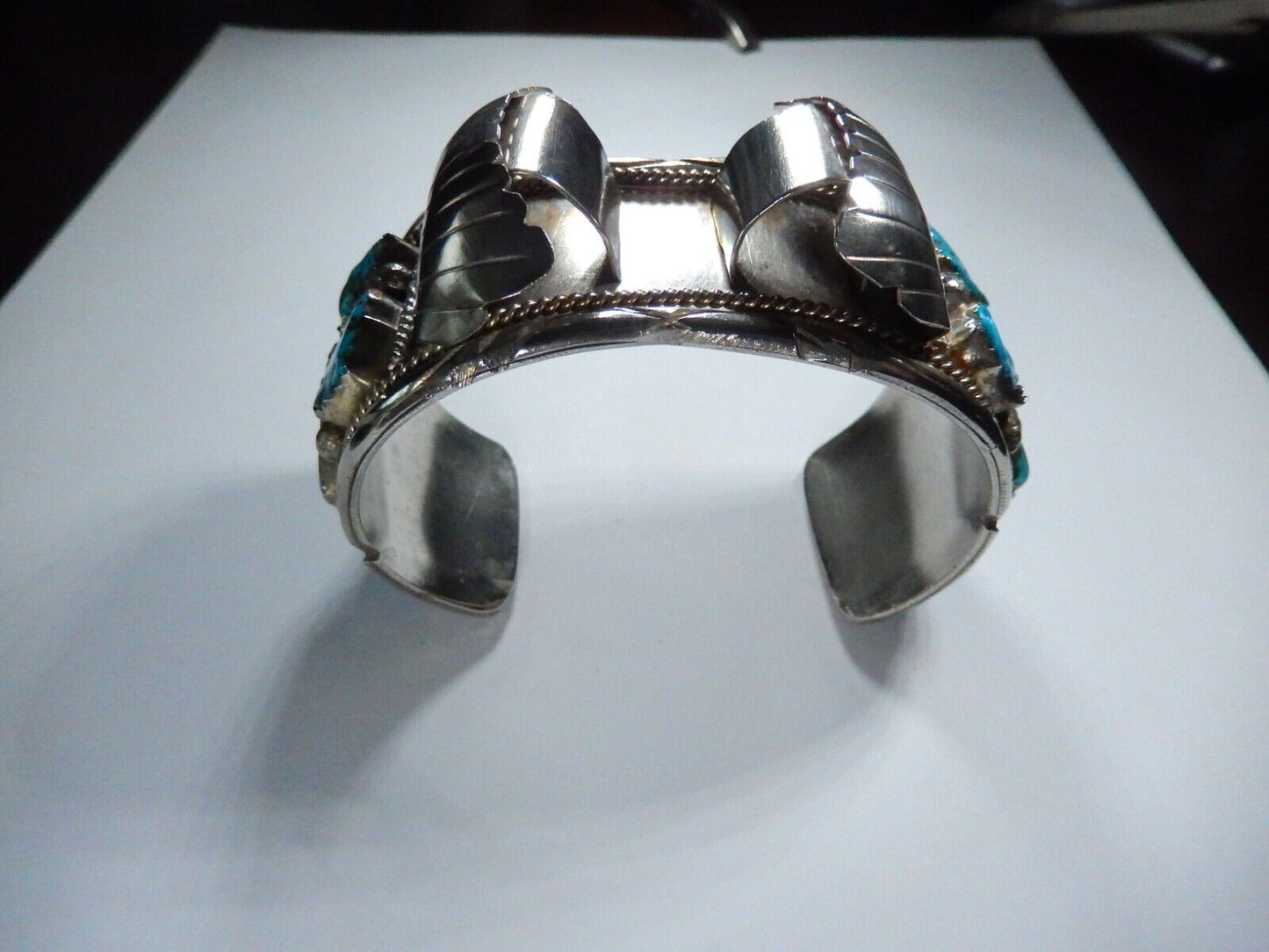 VTG Mens Native American Navajo Sterling Silver Turquoise Watch Cuff Bracelet