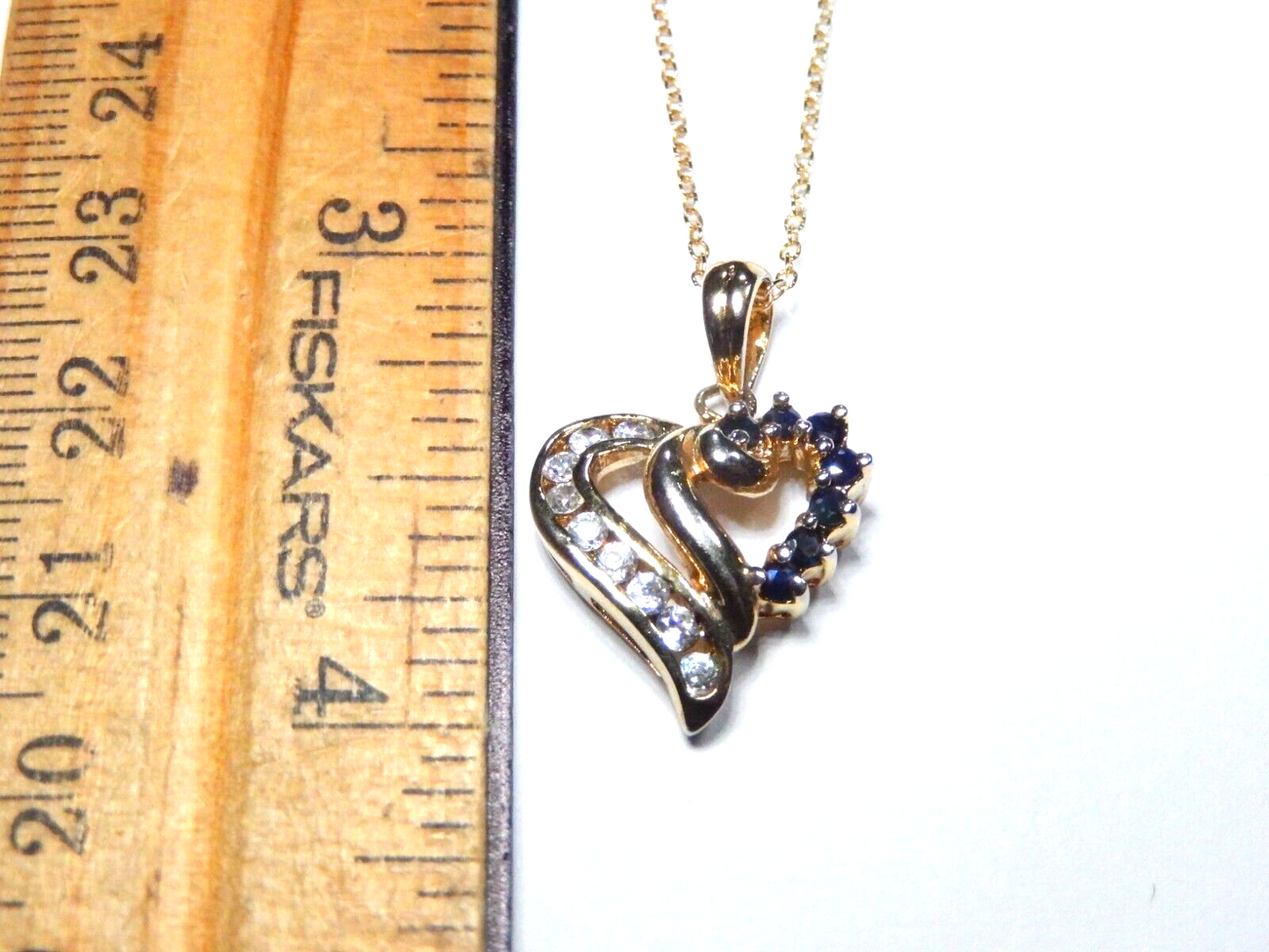 NEW Gold Vermeil 925 Sapphires  CZ Heart Pendant  with18 Vermeil Chain