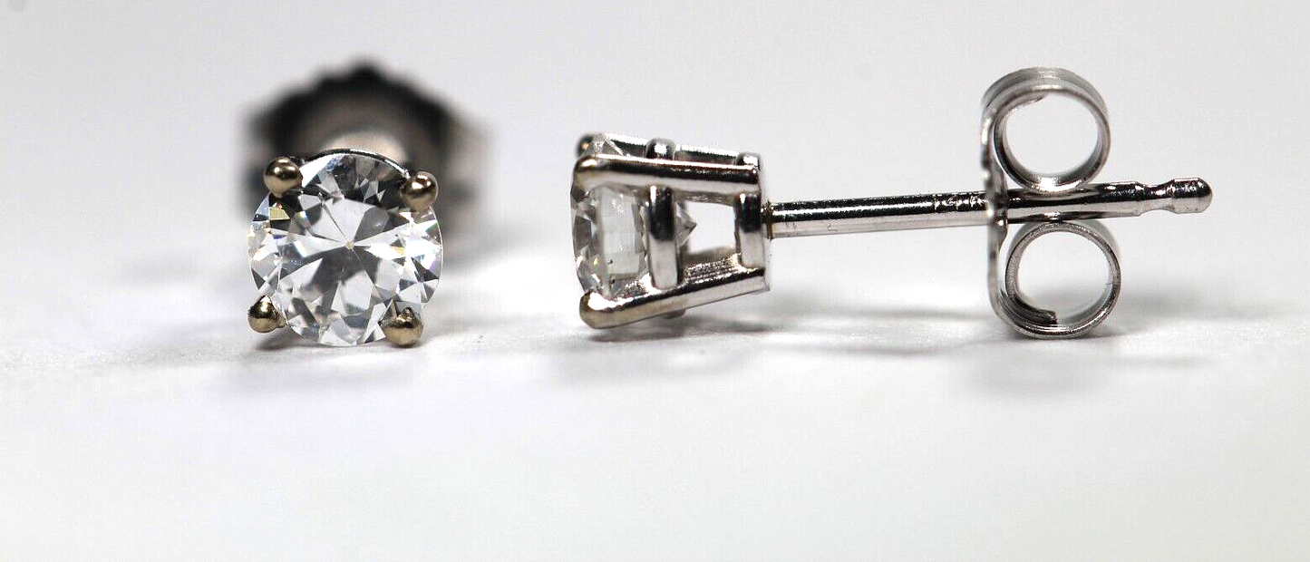 New!! Solid 14K White Gold .46 CT TW Natural Diamond  I-1 / G-H Stud Earrings