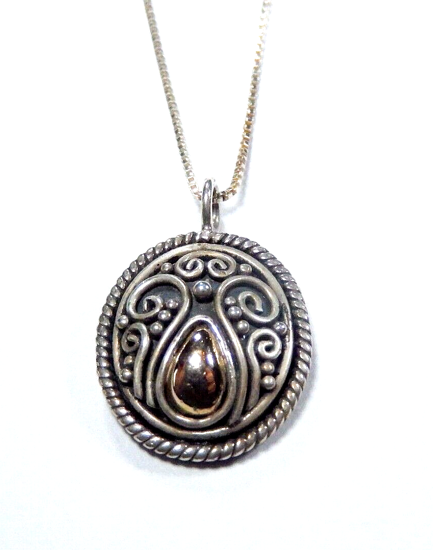 BALI  Sterling Silver With 18K Yellow Gold Trim Pendant w/18" Ster. Box Chain
