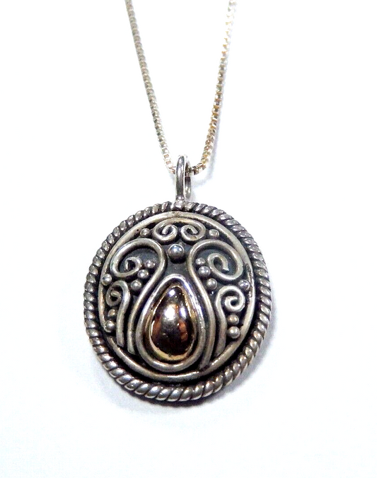 BALI  Sterling Silver With 18K Yellow Gold Trim Pendant w/18" Ster. Box Chain