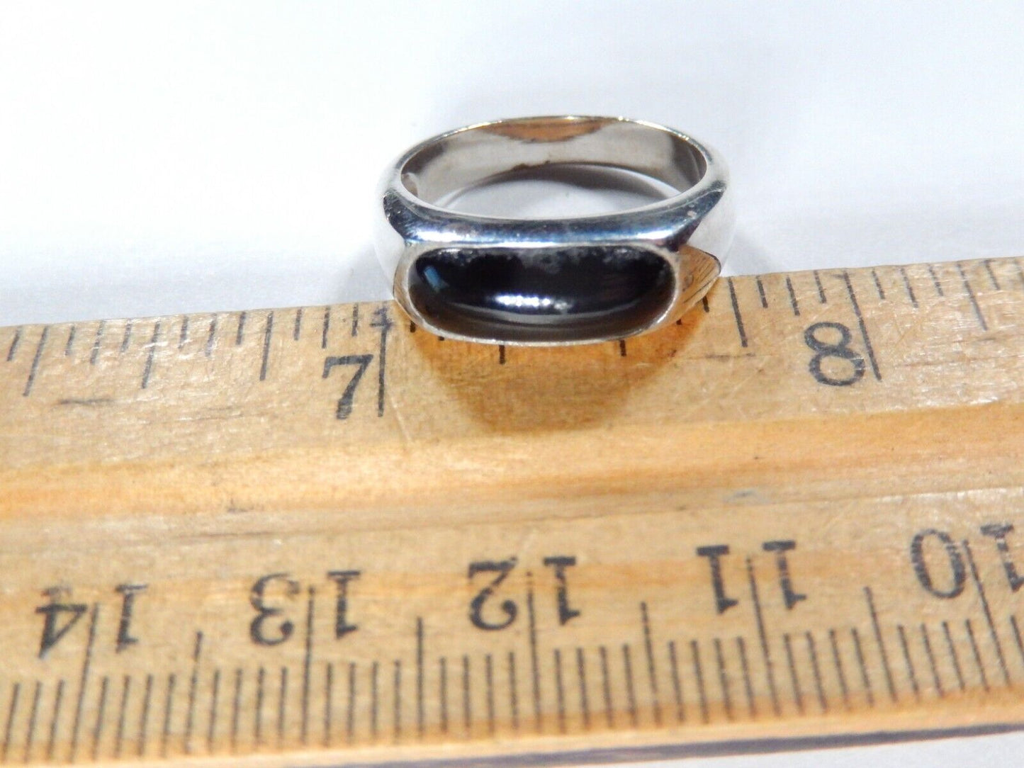 *VINTAGE*  925 Sterling Silver Black Onyx Dome Band Ring Size 6.75