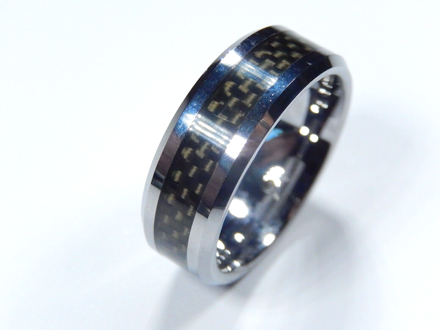 *NEW* 8mm Unisex Tungsten Carbon Fiber Comfort Fit Wedding Band Ring Sz - 7