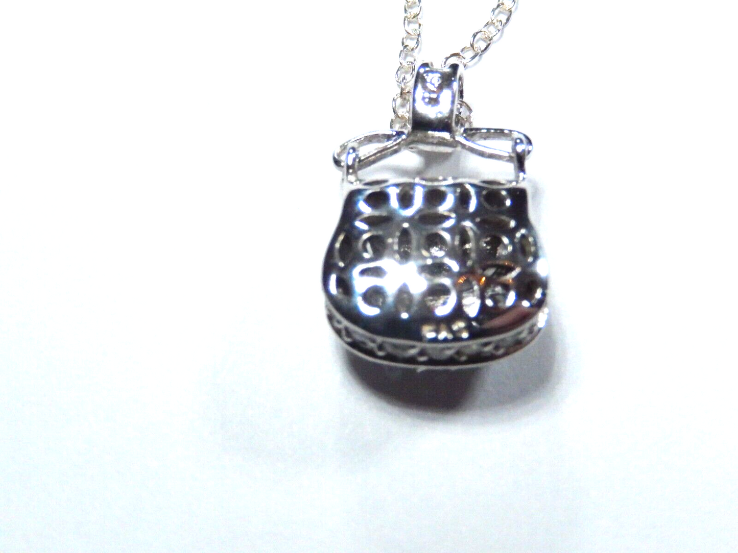 *VINTAGE* Sterling Silver & Cubic Zirconia Pave PURSE PENDANT NECKLACE 18"