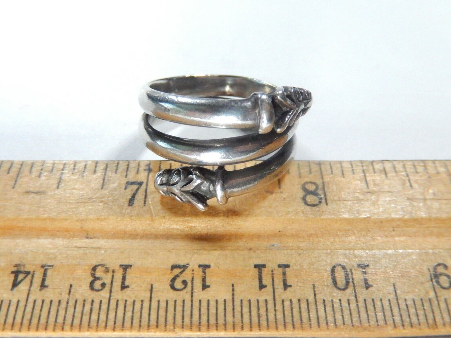 *VINTAGE* Sterling Silver Two Head Gargoyle Head Adjustable Ring Sz 10