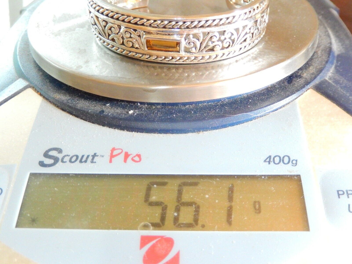 VINTAGE - Signed Barse Sterling Silver 925 Citrine Heavy Cuff Bracelet 56 grams
