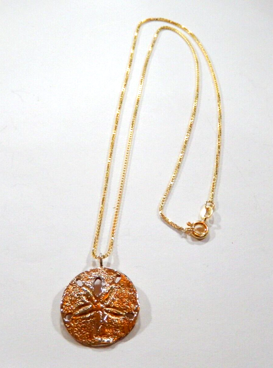 14K Yellow Gold 22mm Sand Dollar Pendant with 20 Box Chain  77grams
