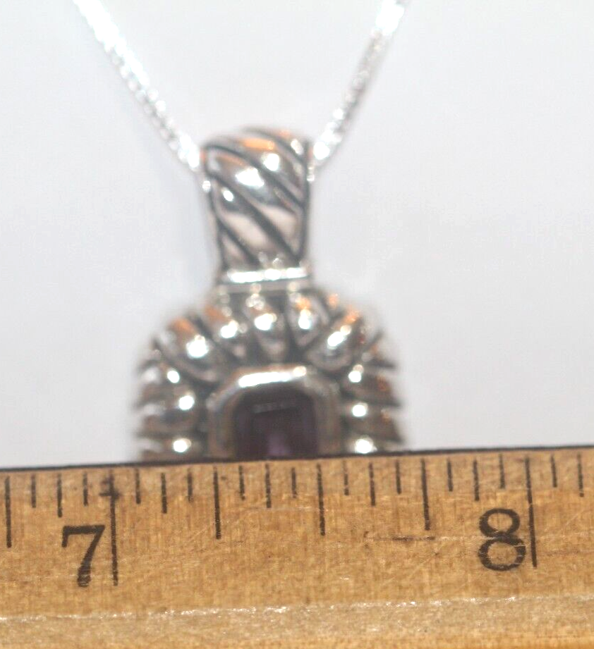 Vintage Sterling Silver Southwestern Purple Amethyst Pendant w/18" Box Necklace