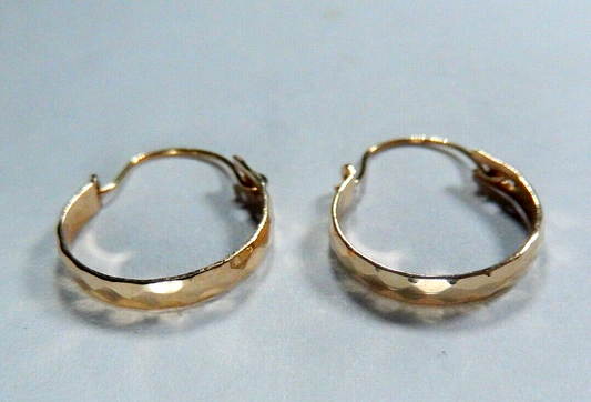 14k Yellow Solid Gold 13mm Hoop Fancy Design Classic Earrings