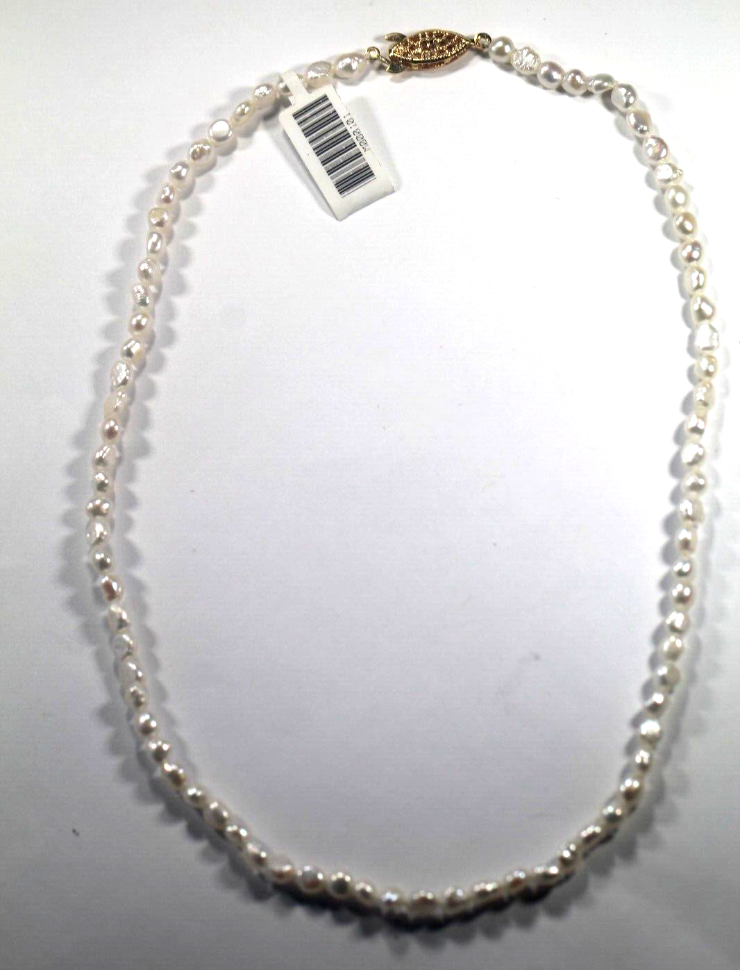 NEW 16" - 4x5mm White Natural Baroque Pearl Necklace Gold Tone Fish Hook Clasp