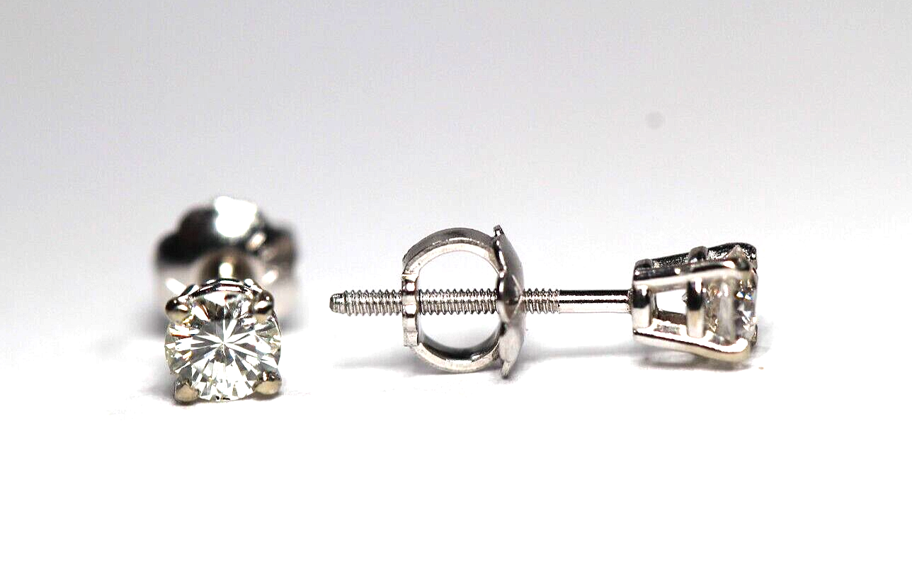 New!!  14K White Gold .38 CT TW Natural Diamond I-3/ G-H Screw Stud Earrings