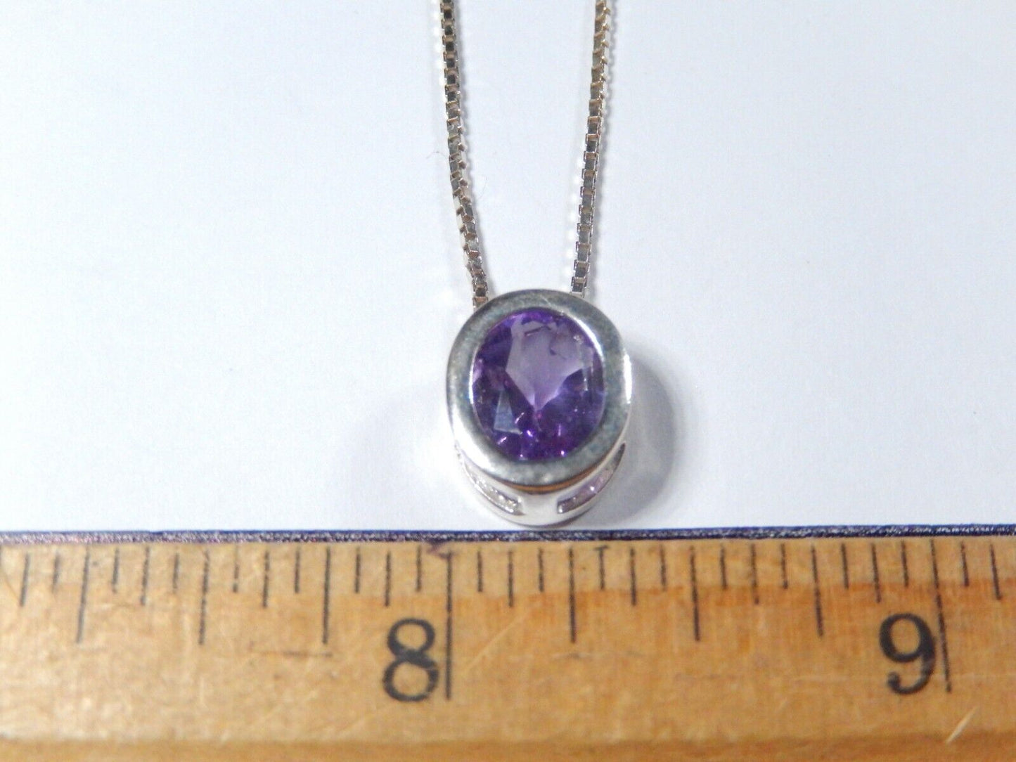 Sterling Silver 300 CT Purple Amethyst Bezel Set Oval Drop Pendant w18 Chain