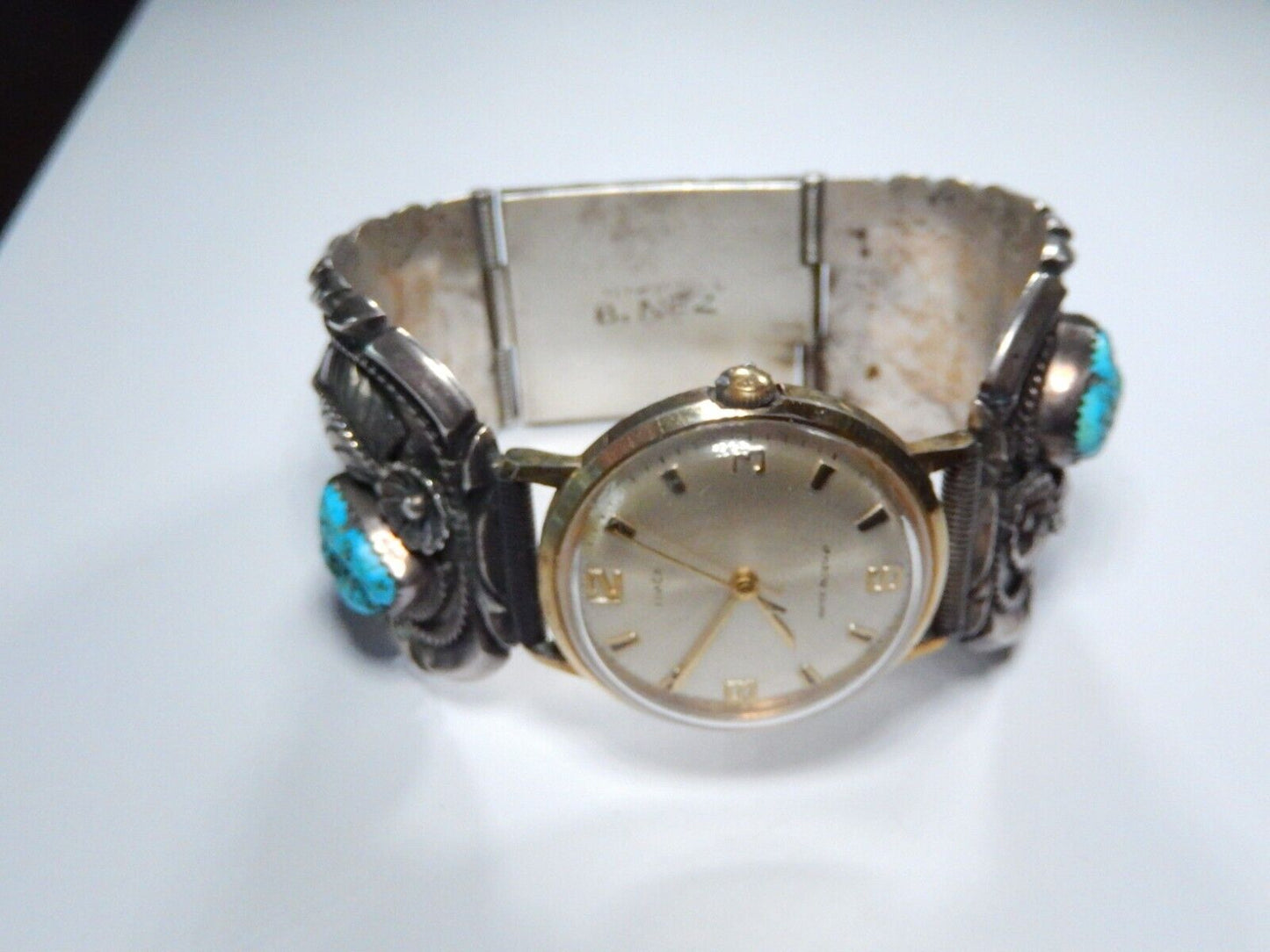 *VINTAGE* Navajo B. Nez Sterling Silver Turquoise Watch Bracelet  116.4 grams