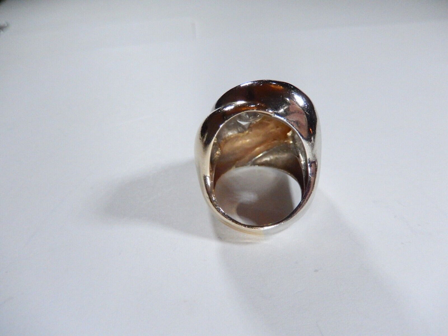 STUNNING STAMPED 14K TWO TONE  LADIES DIAMOND FREEFORM RING Size 625  151gms
