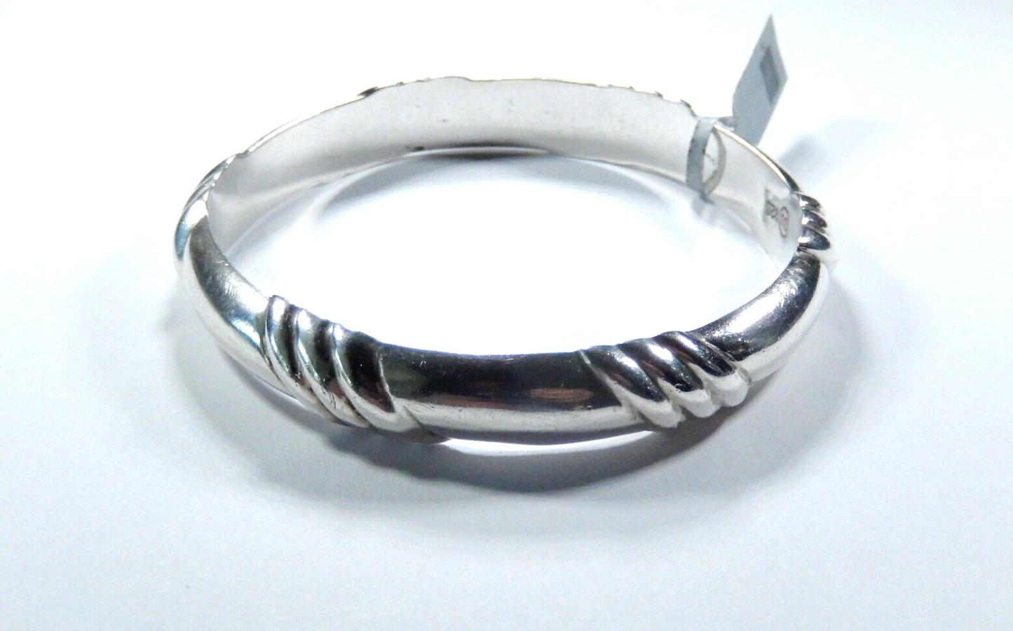 VINTAGE Signed "SU" Bangle 925 Sterling Silver Modernist Ribbed Bracelet 30.9gms