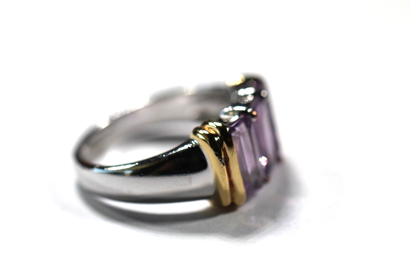 Two-Tone Sterling Silver & Gold Vermeil 6.0 CT Amethyst Ladies Ring Size 8.75