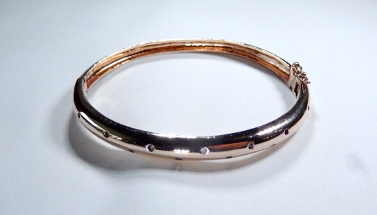 ROSE GOLD VERMEIL~CZ~HINGED .925 BANGLE BRACELET
