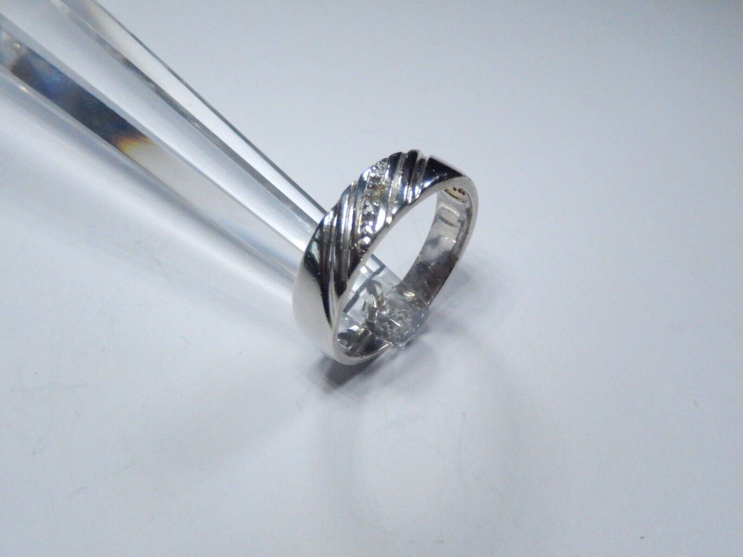 Men's Sterling Silver 5 Diamond Wedding Band Width 6mm Size 12.5