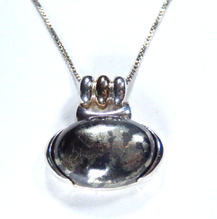 Ross Simon Sterling Silver Cabochon Black & Gold Gemstone Pendant w/18" Chain