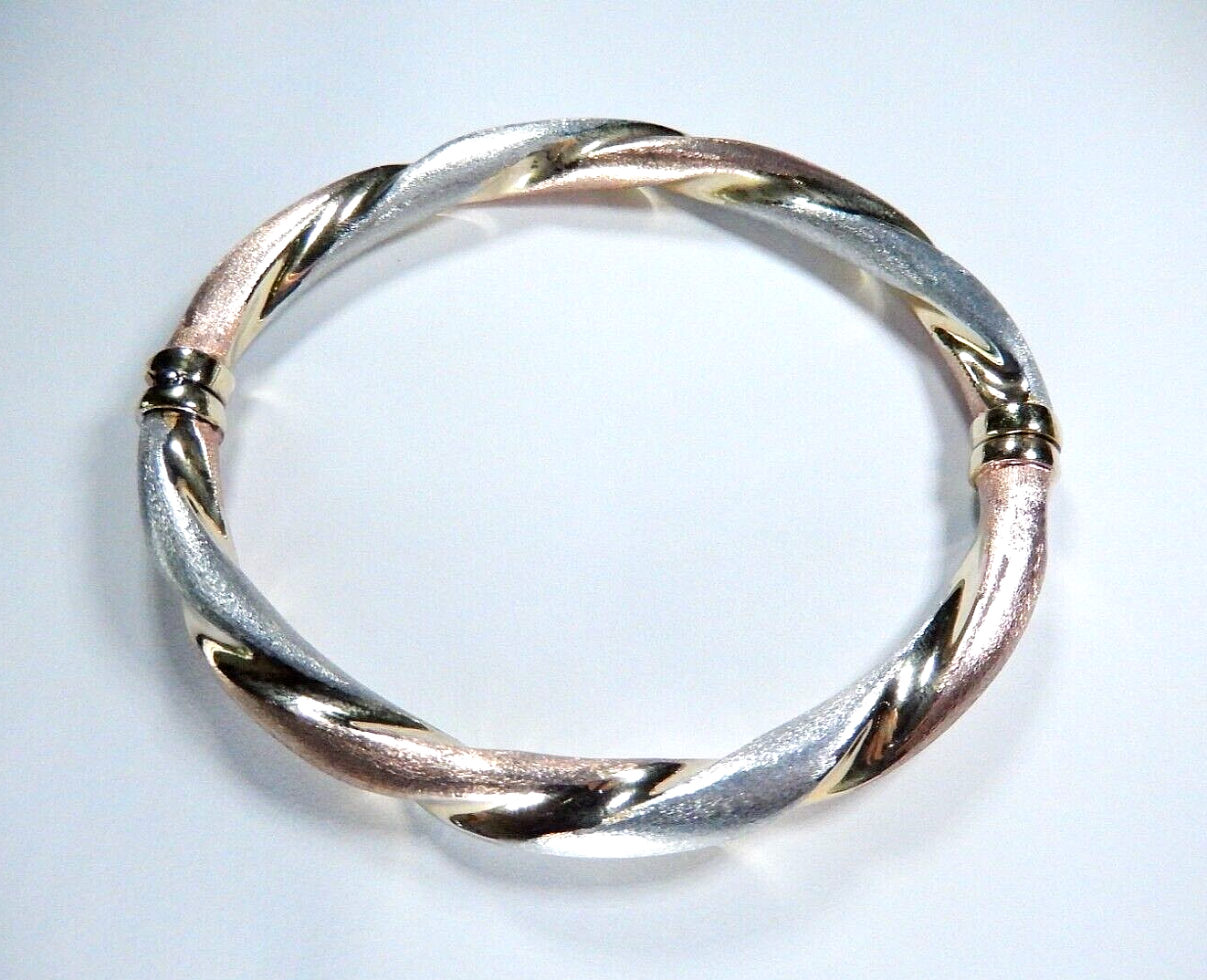 Veronese Italy Sterling Silver Rose & Yellow & White Gold Vermeil  Hinged Bangle