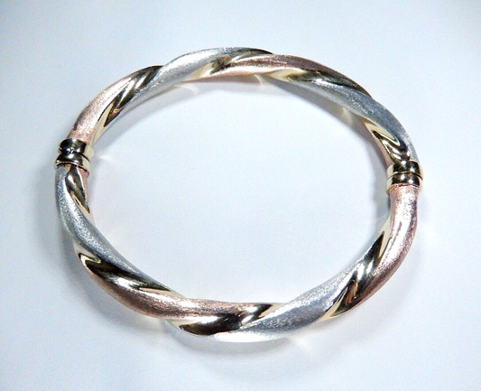 Veronese Italy Sterling Silver Rose & Yellow & White Gold Vermeil  Hinged Bangle