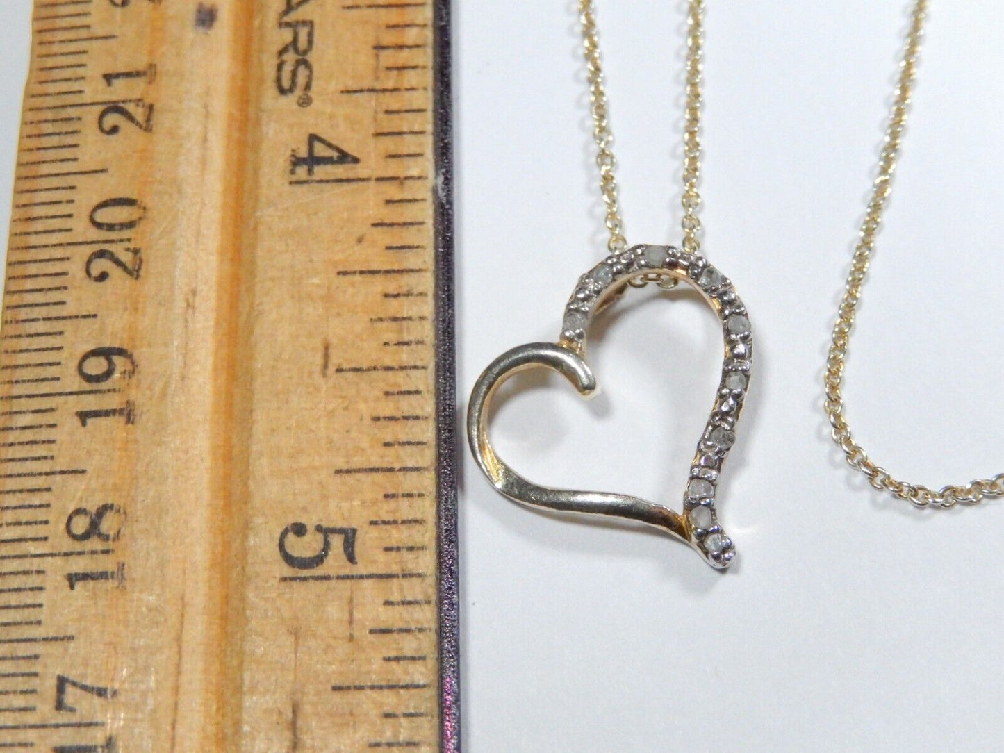 Vintage  Gold Vermeil 925 Diamond Open Heart Pendant w18 Vermeil Chain
