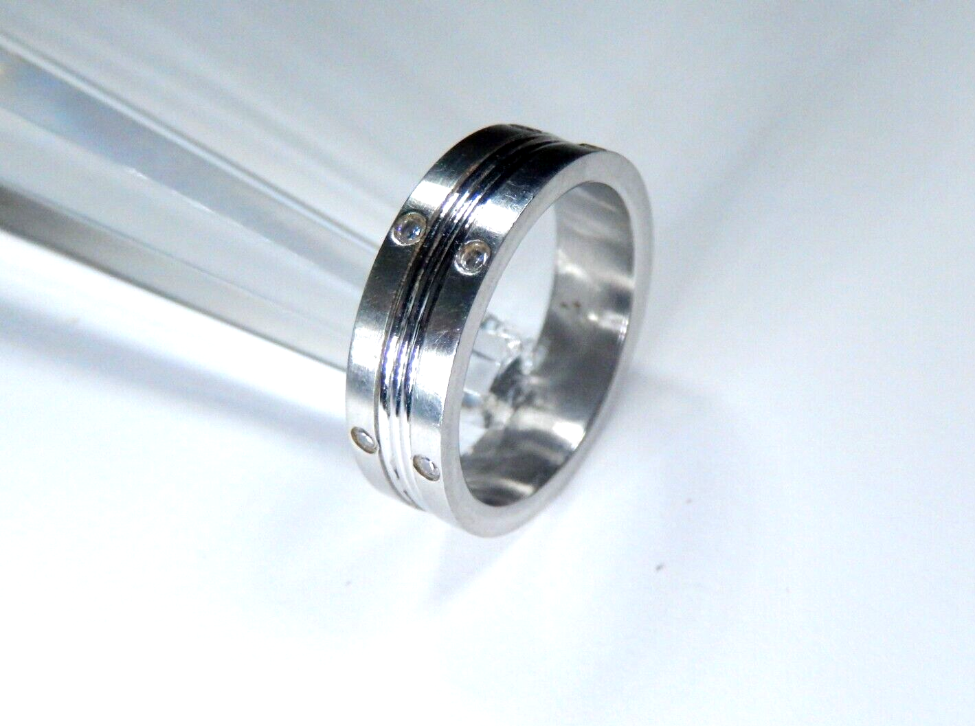 Stainless Steel 6mm Wedding Band with 12 CZ's  Size 8.5