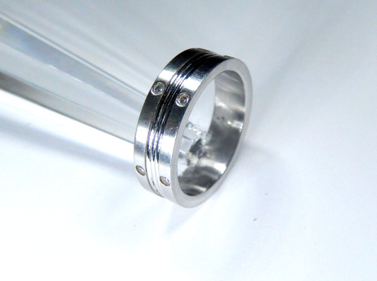 Stainless Steel 6mm Wedding Band with 12 CZ's  Size 8.5