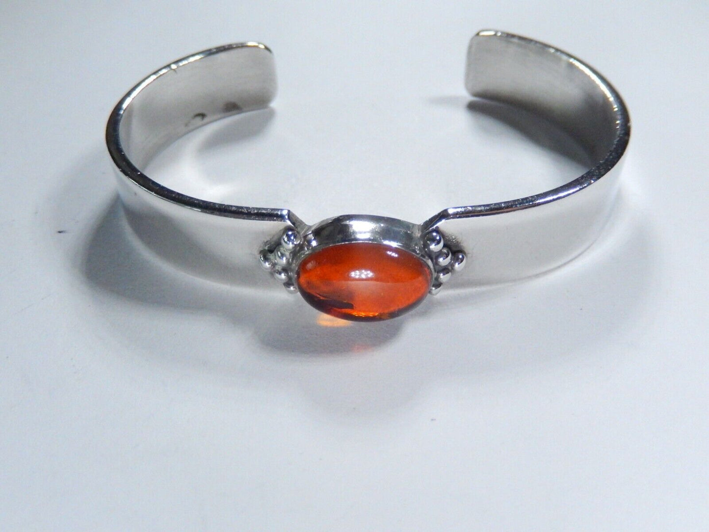 NAVAJO G. YAZZIE AMBER STERLING SILVER THICK CUFF BRACELET 11mm WIDE 33.8 grams