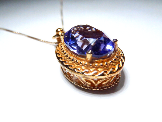 LARGE Gold Vermeil 100 CT Oval Amethyst Filigree Pendant with 18 Vermeil Chain